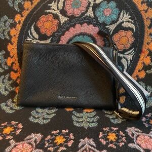 Marc Jacobs black leather bag with back and white strap